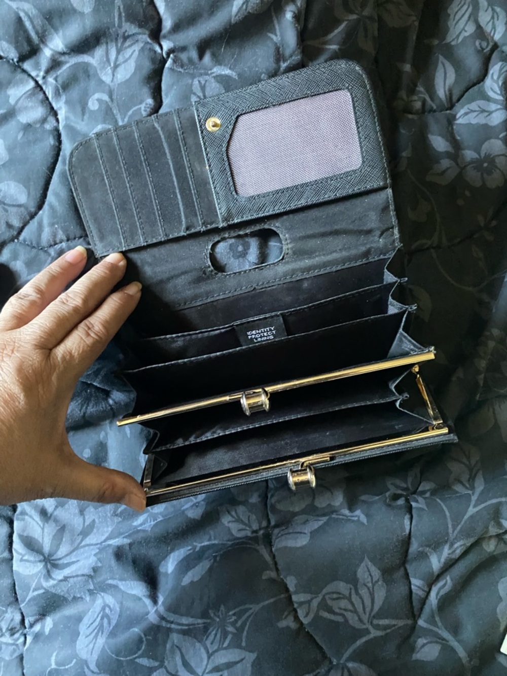 Tahari Black Saffiano Wallet with Gold T-Logo Plaque - Picture 2 of 2